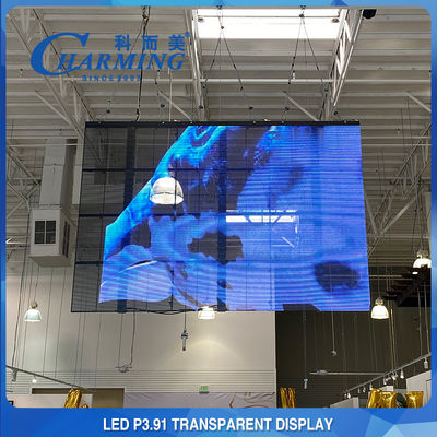 3D P3.91-7.8 Layar Kaca Dinding Video LED Transparan Bahan Aluminium